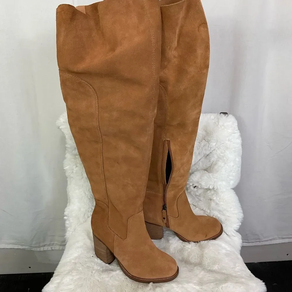 NEW Kelsi Dagger Chestnut Brown Brooklyn Logan Suede Over The Knee Boots 6.5M